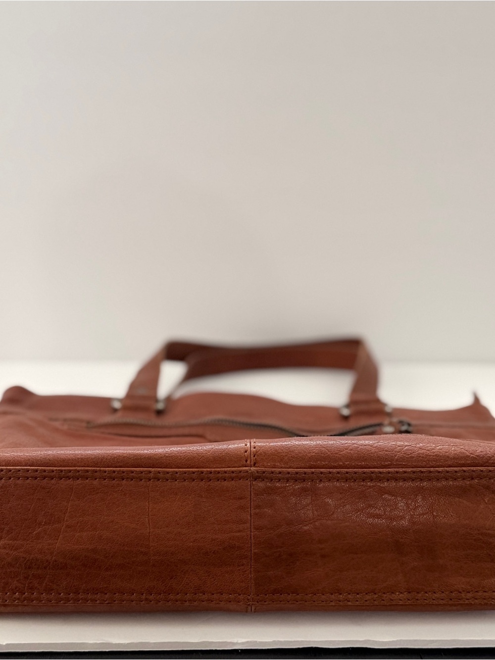 SPIKES & SPARROW Leather Laptop Bag Shoulder Tote Purse zip in Brandy Cognac - Picture 4 of 15